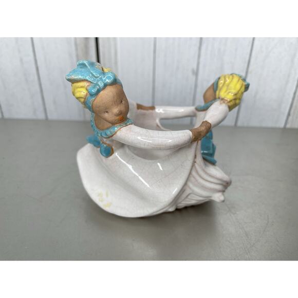 Vintage Sorcha Boru Pottery 2 Dancing Blonde Girls Figurine Planter Bowl Signed - Picture 4 of 8